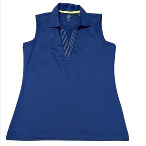 EP New York size small blue sleeveless collared V neck top EUC worn